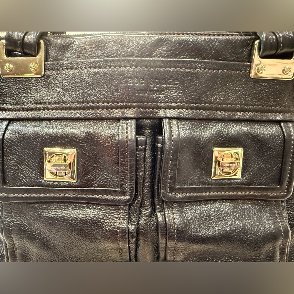 Kate Spade EUC Vintage Bronzed Black Leather Shoulder Bag - Picture 3 of 10